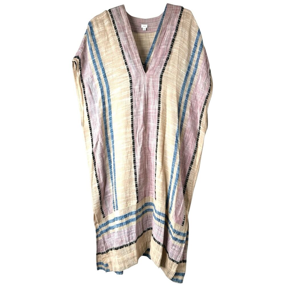 Free People So Easy Striped Tunic Dress V-Neck 100% Cotton Beachy Size Large